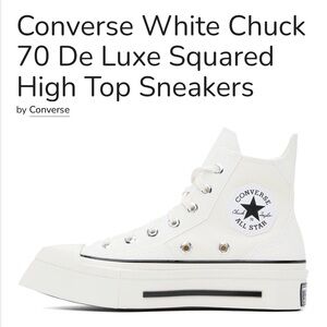 Converse Chuck Taylor 70 Deluxe Square Toe White High Tops, W 7 / M 5 (Fits 7.5)